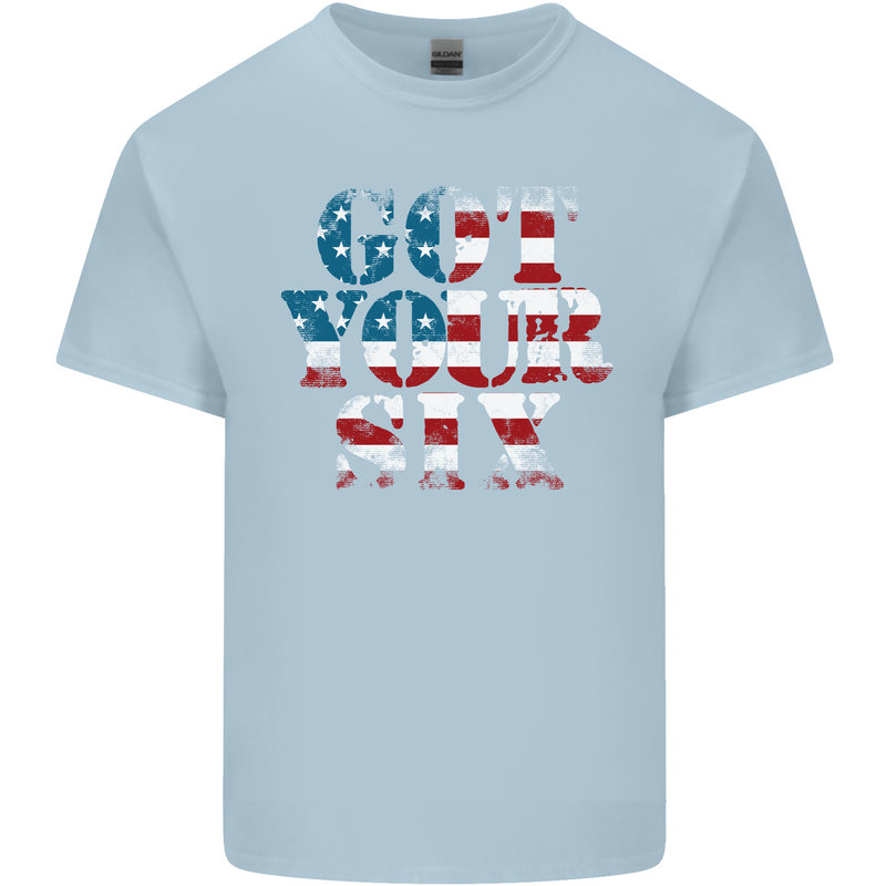 USA I've Got Your Six American Flag Army Mens Cotton T-Shirt Tee Top Light Blue