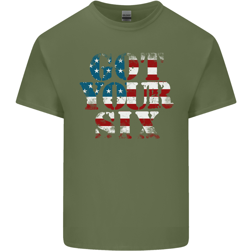 USA I've Got Your Six American Flag Army Mens Cotton T-Shirt Tee Top Military Green