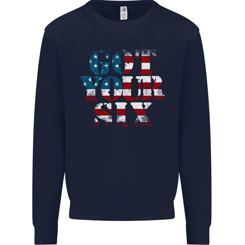 USA I've Got Your Six American Flag Army Mens Sweatshirt Jumper Navy Blue
