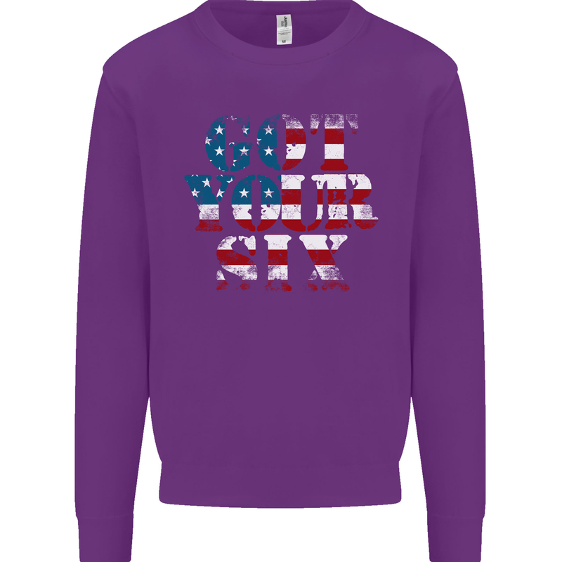 USA I've Got Your Six American Flag Army Mens Sweatshirt Jumper Purple