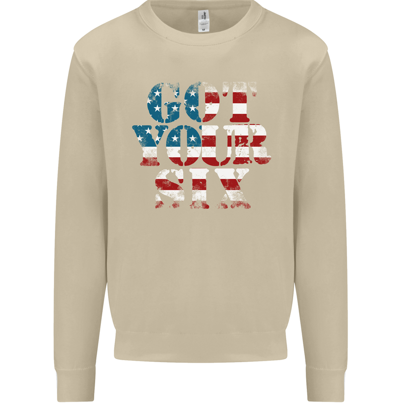 USA I've Got Your Six American Flag Army Mens Sweatshirt Jumper Sand