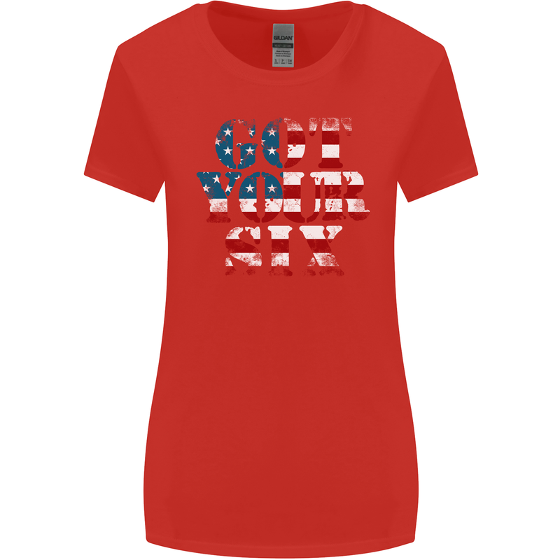 USA I've Got Your Six American Flag Army Womens Wider Cut T-Shirt Red