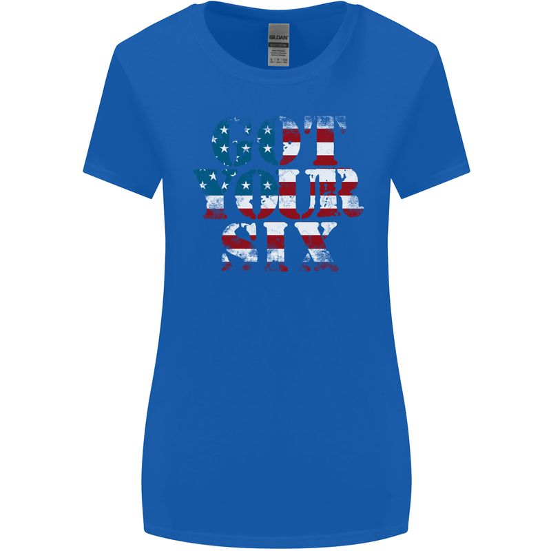 USA I've Got Your Six American Flag Army Womens Wider Cut T-Shirt Royal Blue