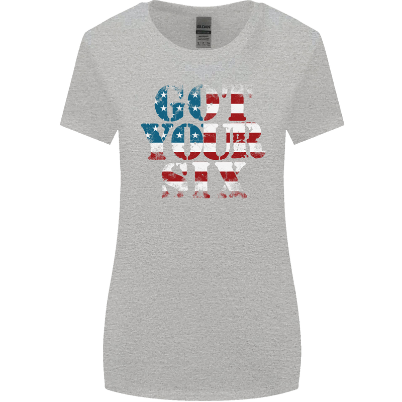 USA I've Got Your Six American Flag Army Womens Wider Cut T-Shirt Sports Grey