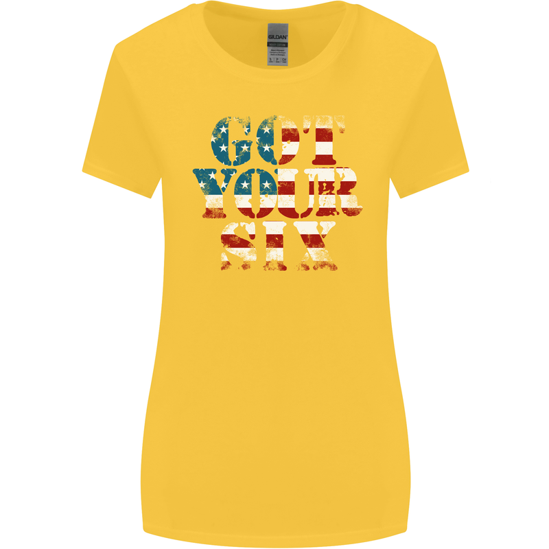 USA I've Got Your Six American Flag Army Womens Wider Cut T-Shirt Yellow