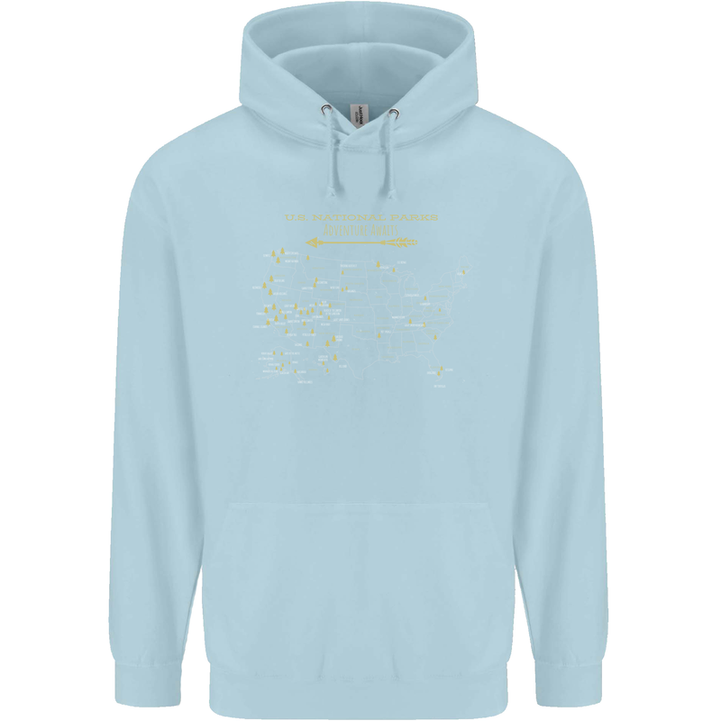 US National Parks Hiking Trekking Walking Childrens Kids Hoodie Light Blue