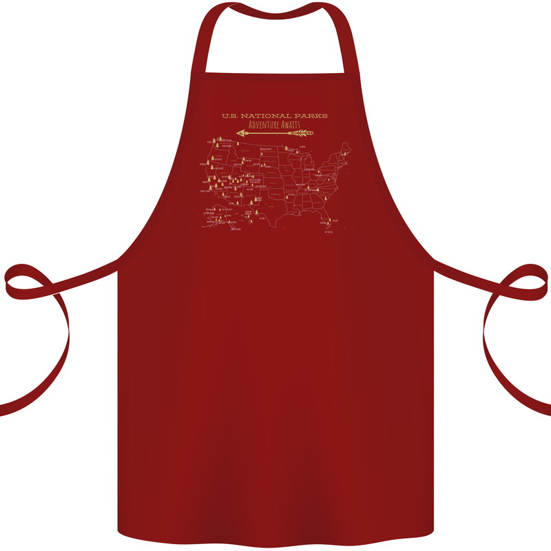 US National Parks Hiking Trekking Walking Cotton Apron 100% Organic Maroon