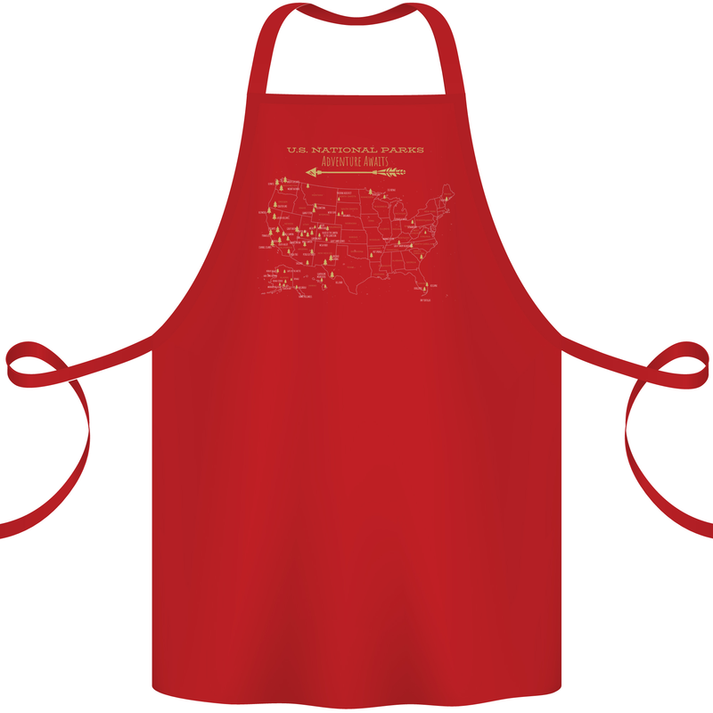 US National Parks Hiking Trekking Walking Cotton Apron 100% Organic Red