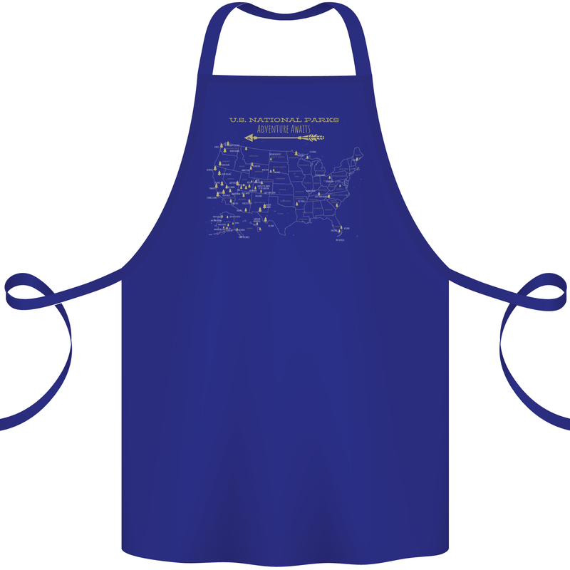 US National Parks Hiking Trekking Walking Cotton Apron 100% Organic Royal Blue