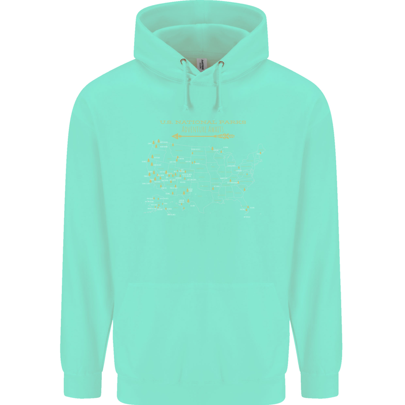 US National Parks Hiking Trekking Walking Mens 80% Cotton Hoodie Peppermint