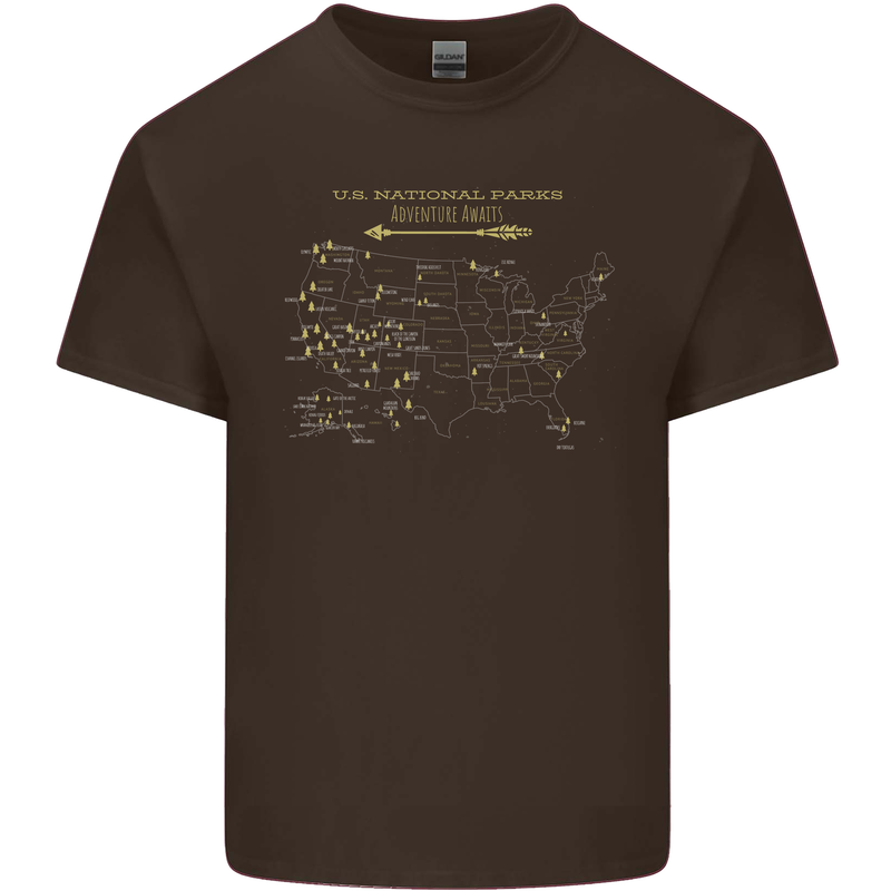 US National Parks Hiking Trekking Walking Mens Cotton T-Shirt Tee Top Dark Chocolate