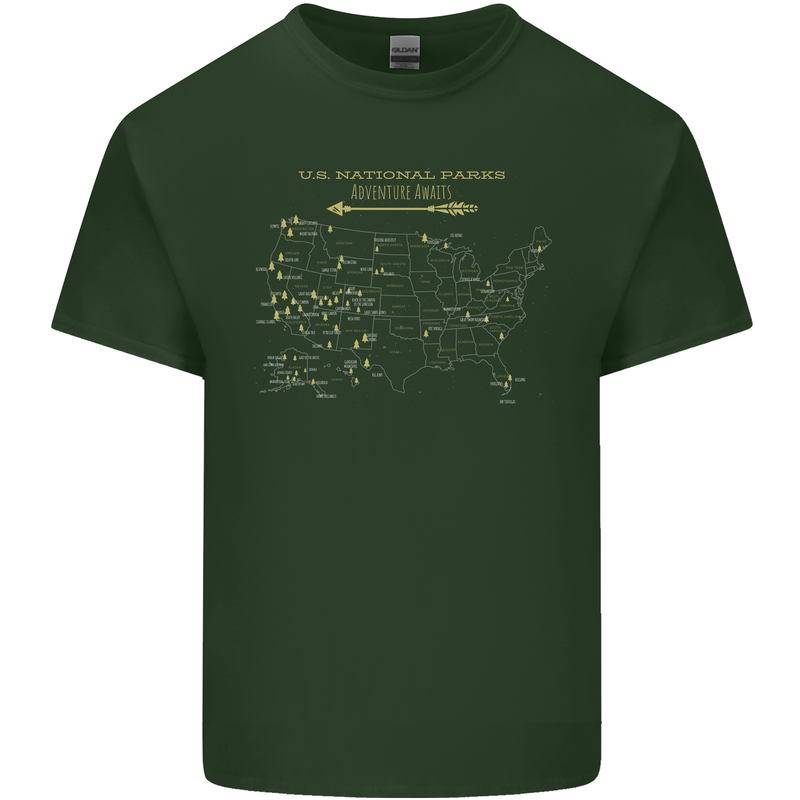 US National Parks Hiking Trekking Walking Mens Cotton T-Shirt Tee Top Forest Green