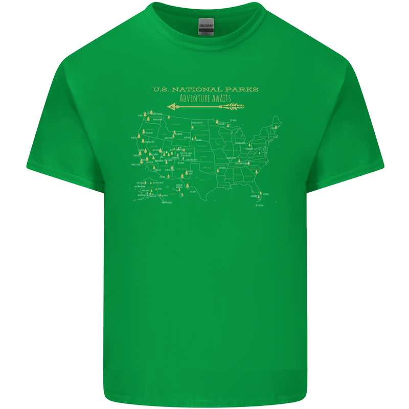 US National Parks Hiking Trekking Walking Mens Cotton T-Shirt Tee Top Irish Green