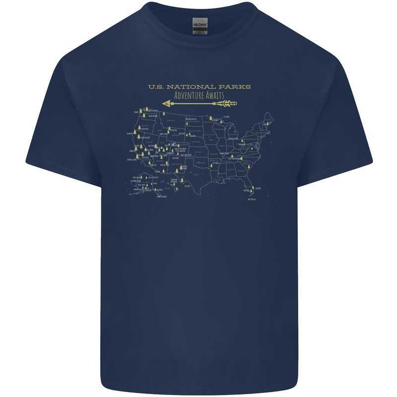 US National Parks Hiking Trekking Walking Mens Cotton T-Shirt Tee Top Navy Blue