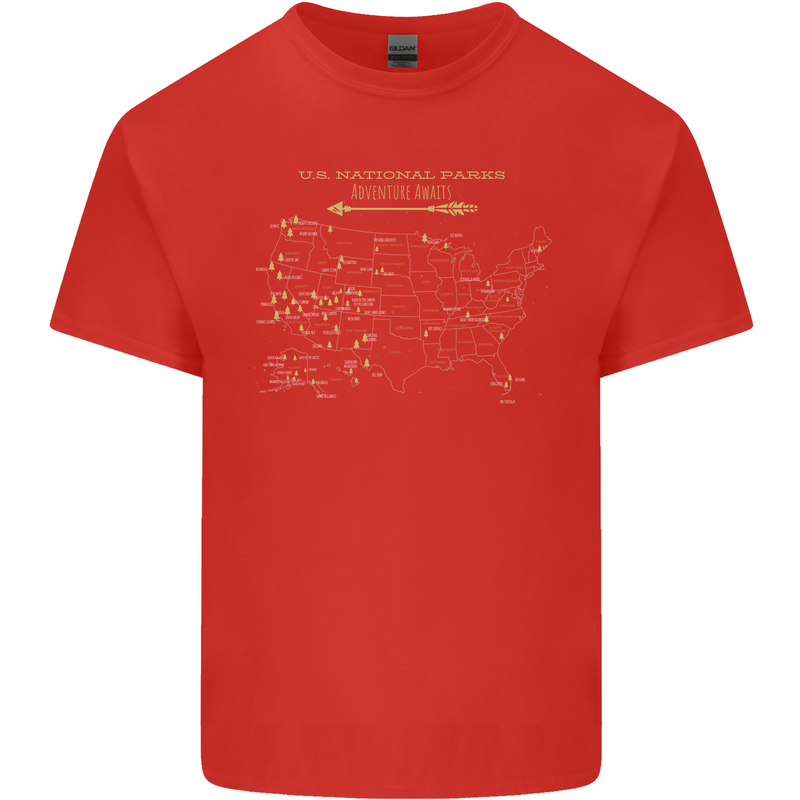 US National Parks Hiking Trekking Walking Mens Cotton T-Shirt Tee Top Red