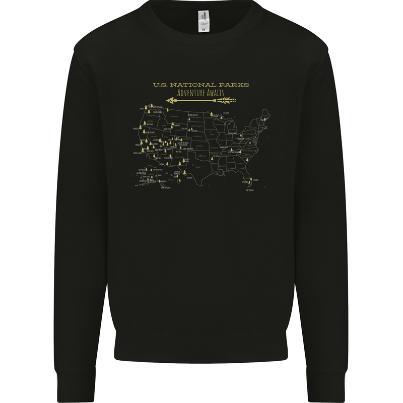 US National Parks Hiking Trekking Walking Mens Sweatshirt Jumper Black