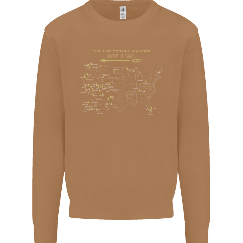 US National Parks Hiking Trekking Walking Mens Sweatshirt Jumper Caramel Latte