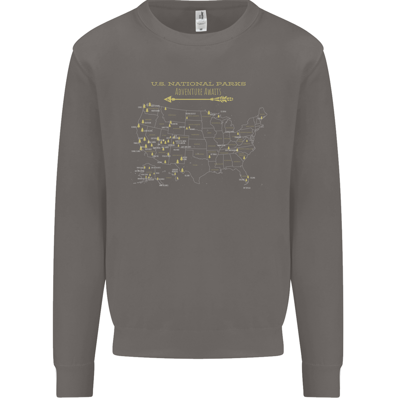 US National Parks Hiking Trekking Walking Mens Sweatshirt Jumper Charcoal