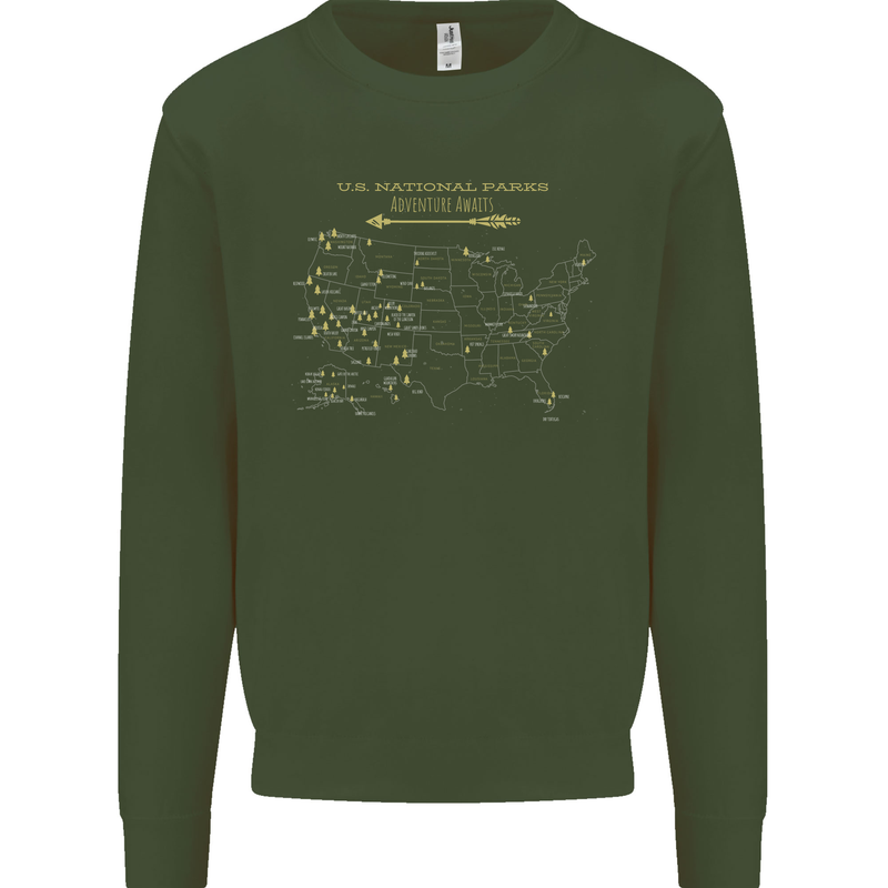 US National Parks Hiking Trekking Walking Mens Sweatshirt Jumper Forest Green