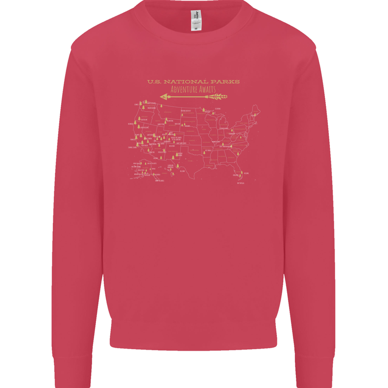 US National Parks Hiking Trekking Walking Mens Sweatshirt Jumper Heliconia