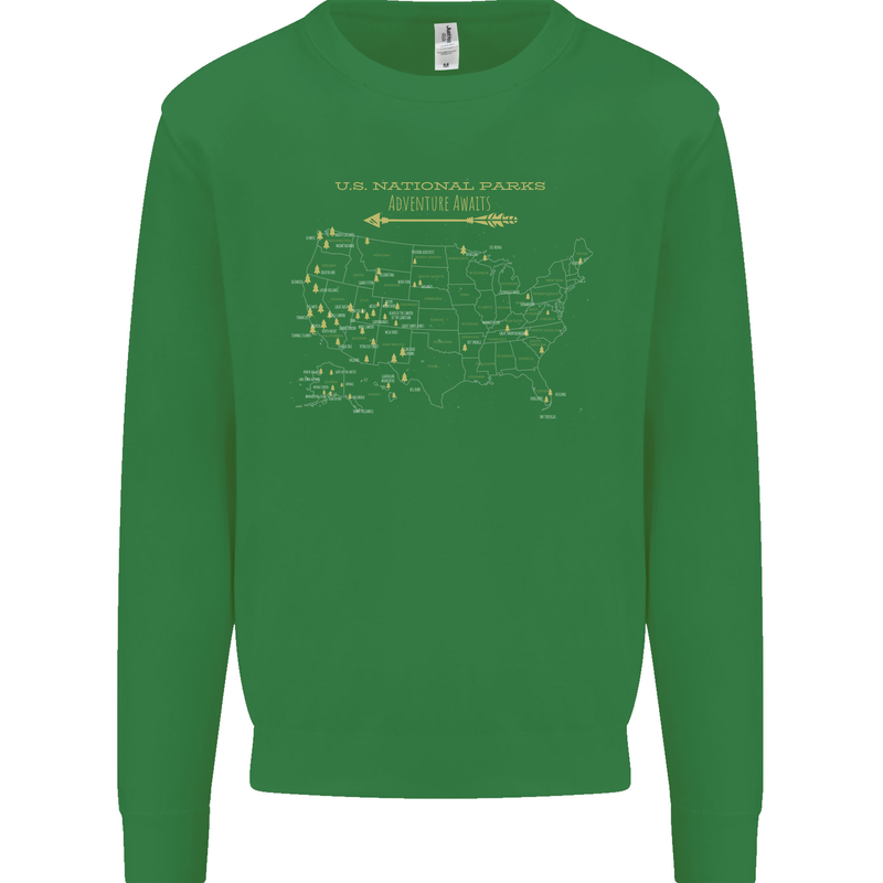 US National Parks Hiking Trekking Walking Mens Sweatshirt Jumper Irish Green
