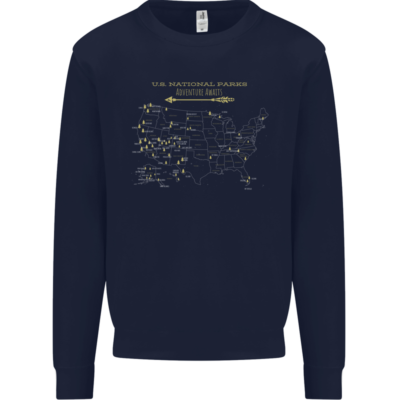 US National Parks Hiking Trekking Walking Mens Sweatshirt Jumper Navy Blue