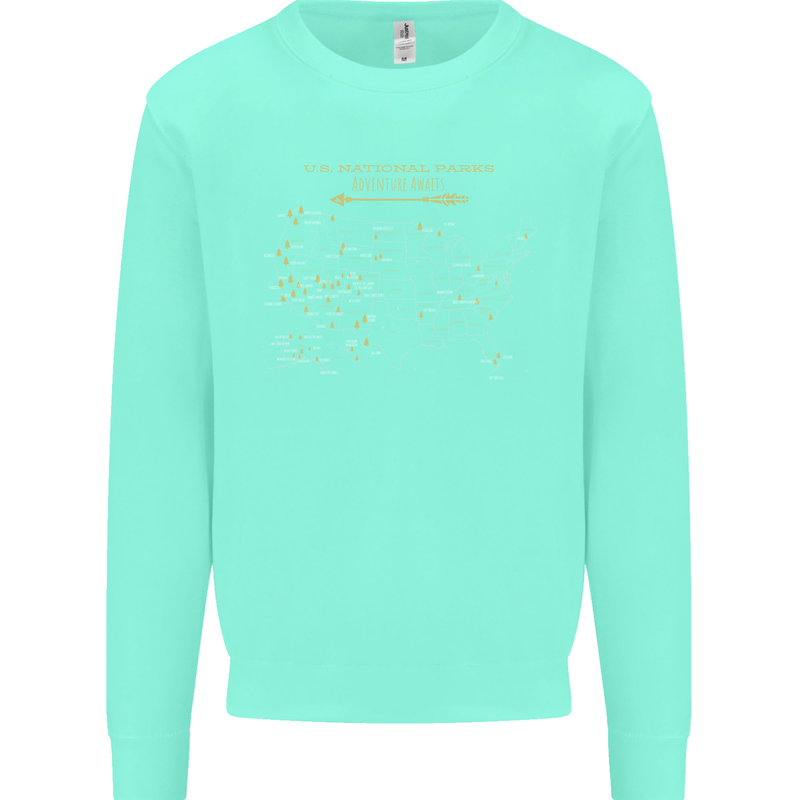 US National Parks Hiking Trekking Walking Mens Sweatshirt Jumper Peppermint