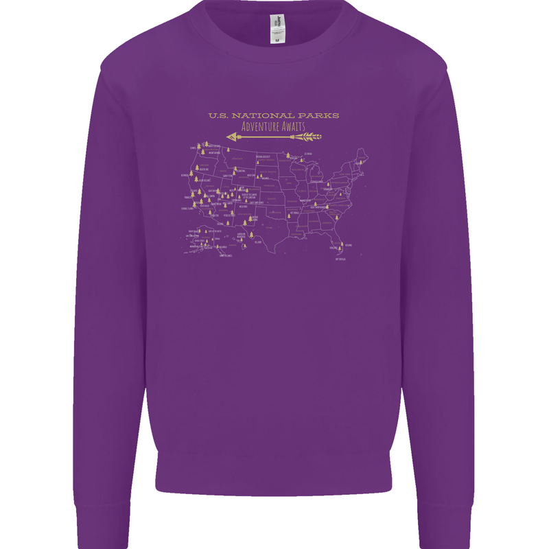 US National Parks Hiking Trekking Walking Mens Sweatshirt Jumper Purple