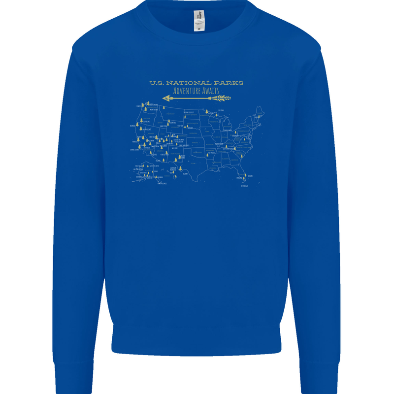 US National Parks Hiking Trekking Walking Mens Sweatshirt Jumper Royal Blue