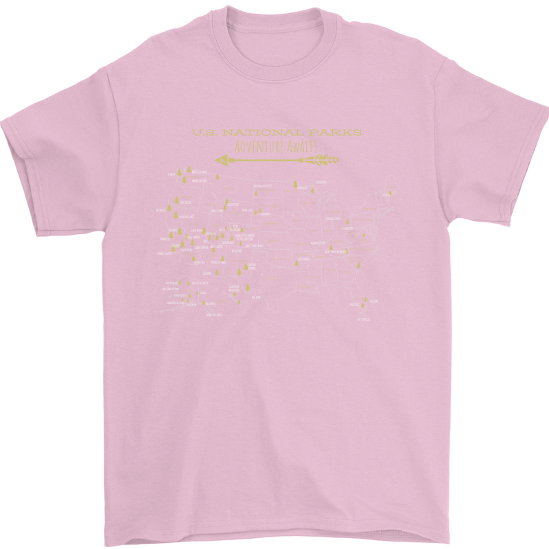 US National Parks Hiking Trekking Walking Mens T-Shirt Cotton Gildan Light Pink