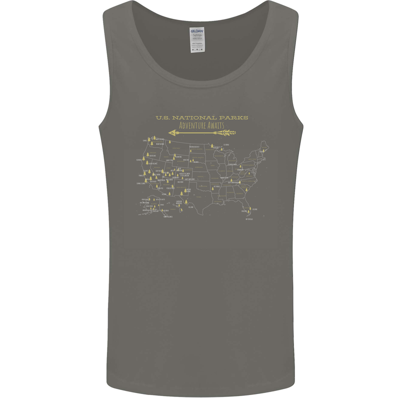 US National Parks Hiking Trekking Walking Mens Vest Tank Top Charcoal