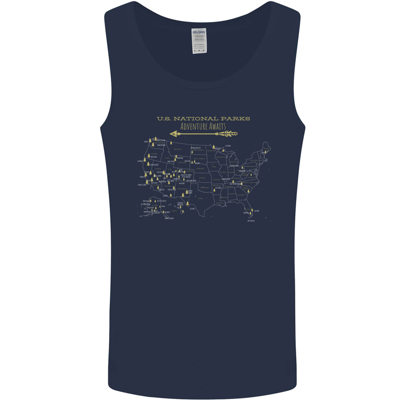 US National Parks Hiking Trekking Walking Mens Vest Tank Top Navy Blue