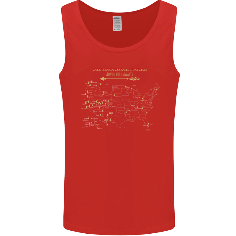 US National Parks Hiking Trekking Walking Mens Vest Tank Top Red