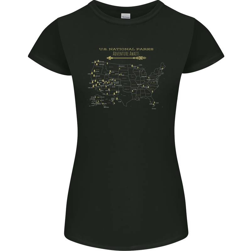 US National Parks Hiking Trekking Walking Womens Petite Cut T-Shirt Black