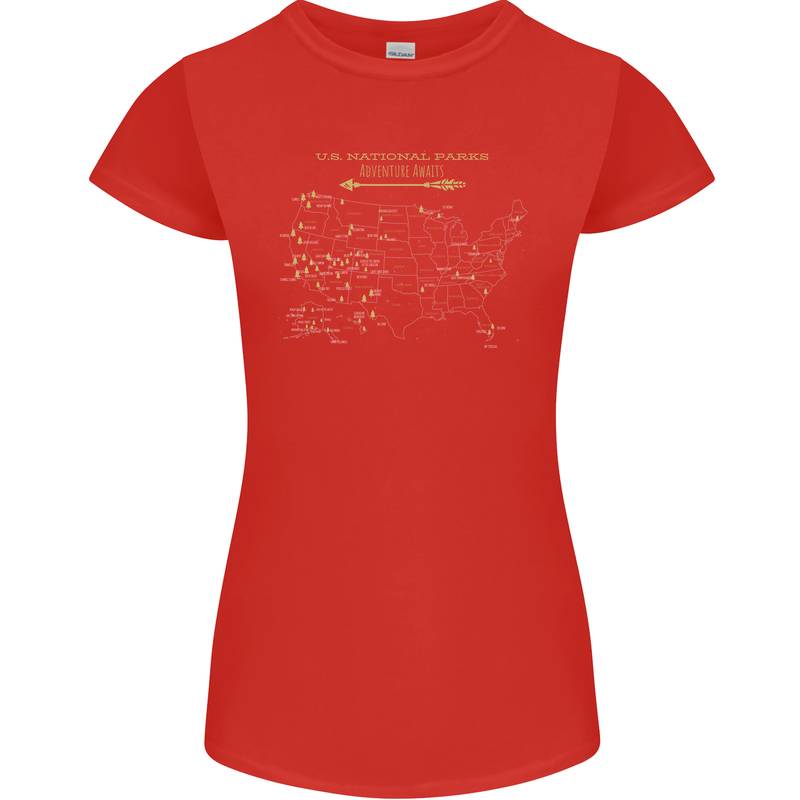 US National Parks Hiking Trekking Walking Womens Petite Cut T-Shirt Red