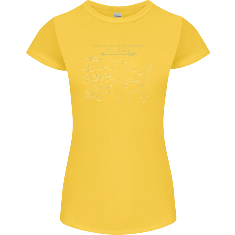 US National Parks Hiking Trekking Walking Womens Petite Cut T-Shirt Yellow