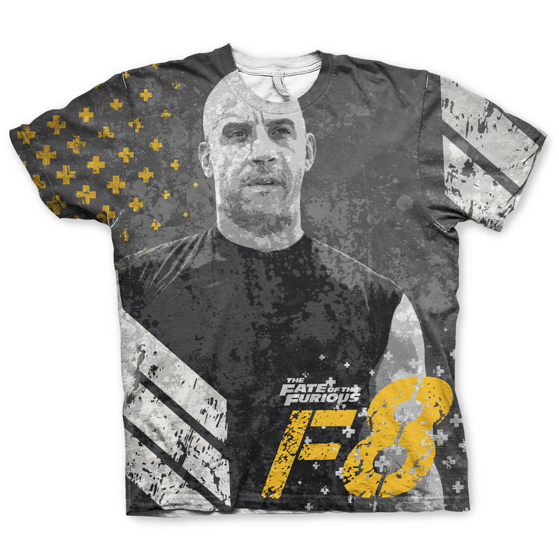Fast and furious the fate of the furious mens allover print t-shirt multi coloured tee action film front
