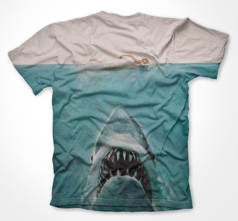 JAWS allover print mens t-shirt multicoloured film tee horror shark back
