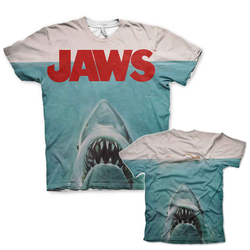 JAWS allover print mens t-shirt multicoloured film tee horror shark