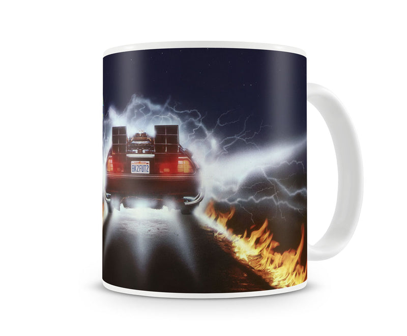 Back to the future delorean fire tracks white film coffee mug cup