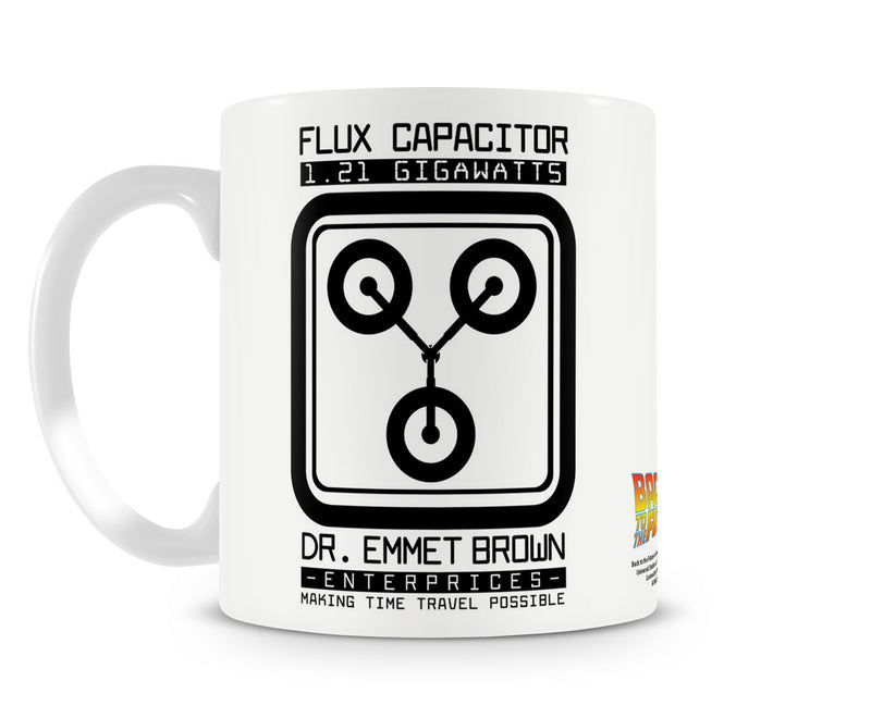 Back to the future flux capacitor white film coffee mug cup
