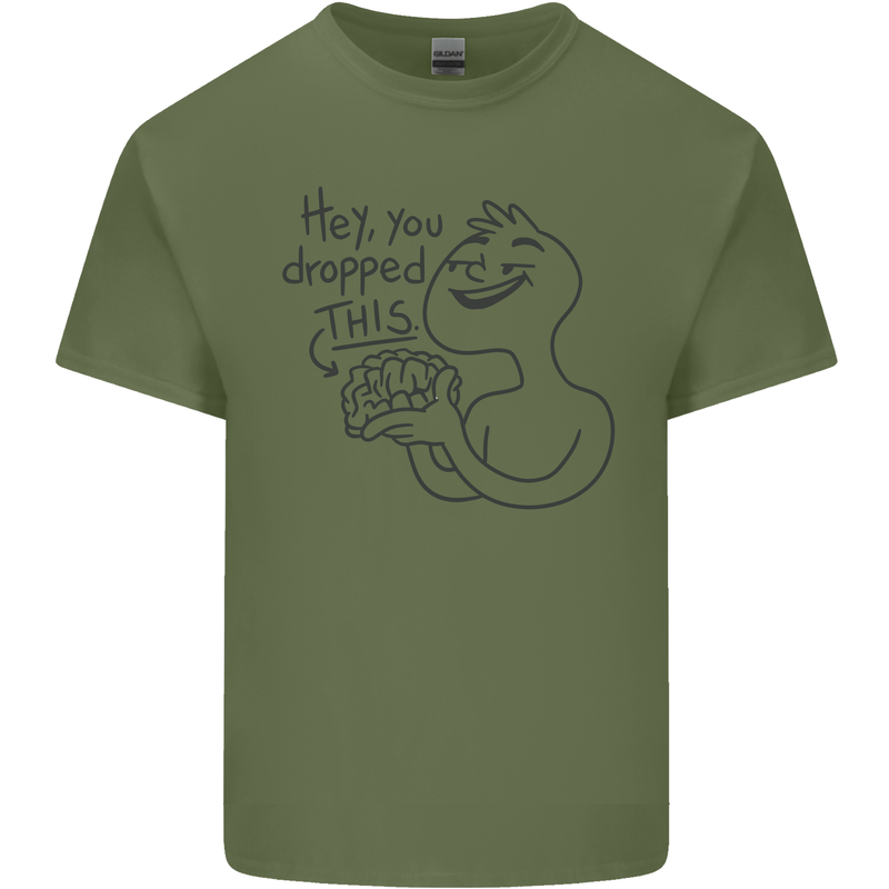 U Dropped Your Brain Sarcastic Dumb Stupid Mens Cotton T-Shirt Tee Top Military Green