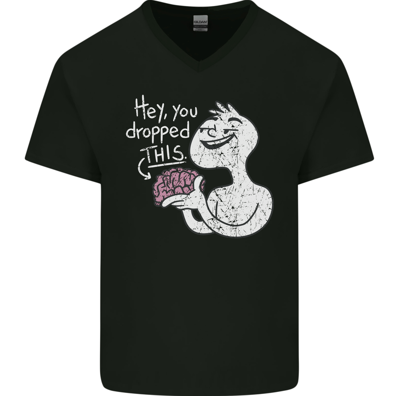 U Dropped Your Brain Sarcastic Stupid Dumb Mens V-Neck Cotton T-Shirt Black