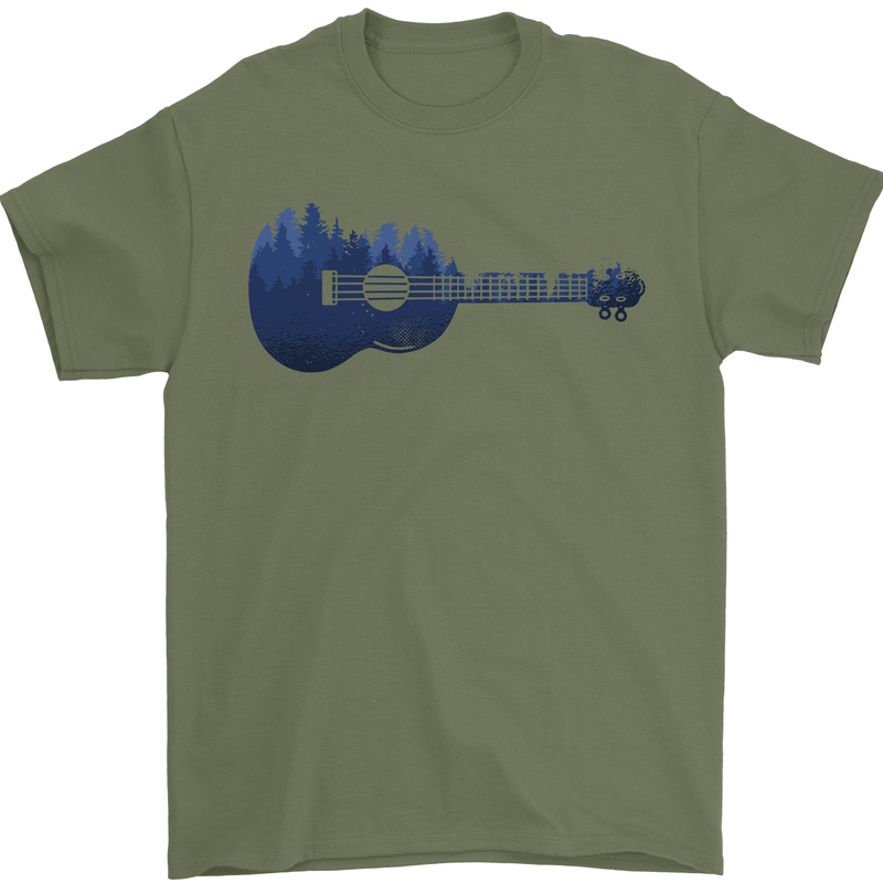 Ukulele Forest Guitar Music Guitarist Mens T-Shirt 100% Cotton Military Green