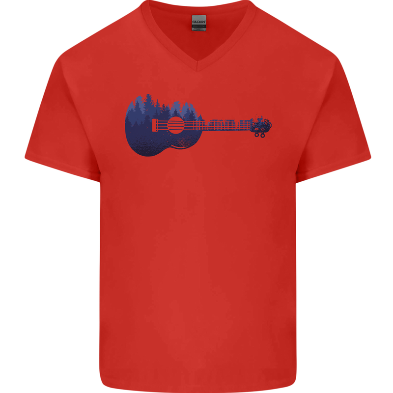 Ukulele Forest Guitar Music Guitarist Mens V-Neck Cotton T-Shirt Red