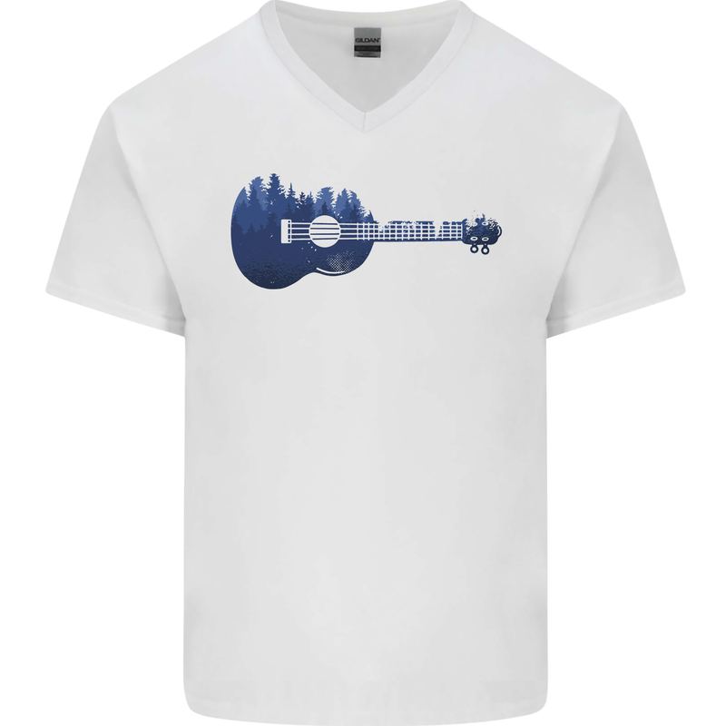 Ukulele Forest Guitar Music Guitarist Mens V-Neck Cotton T-Shirt White