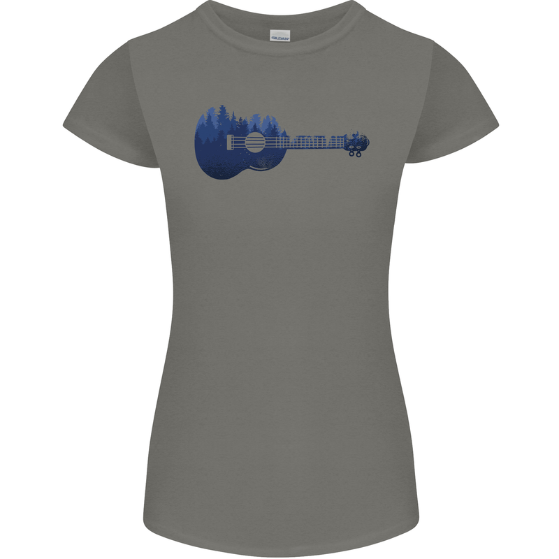 Ukulele Forest Guitar Music Guitarist Womens Petite Cut T-Shirt Charcoal