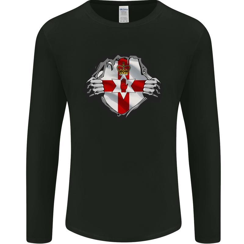 Ulster Flag N Ireland Gym Ripped Torn Mens Long Sleeve T-Shirt Black