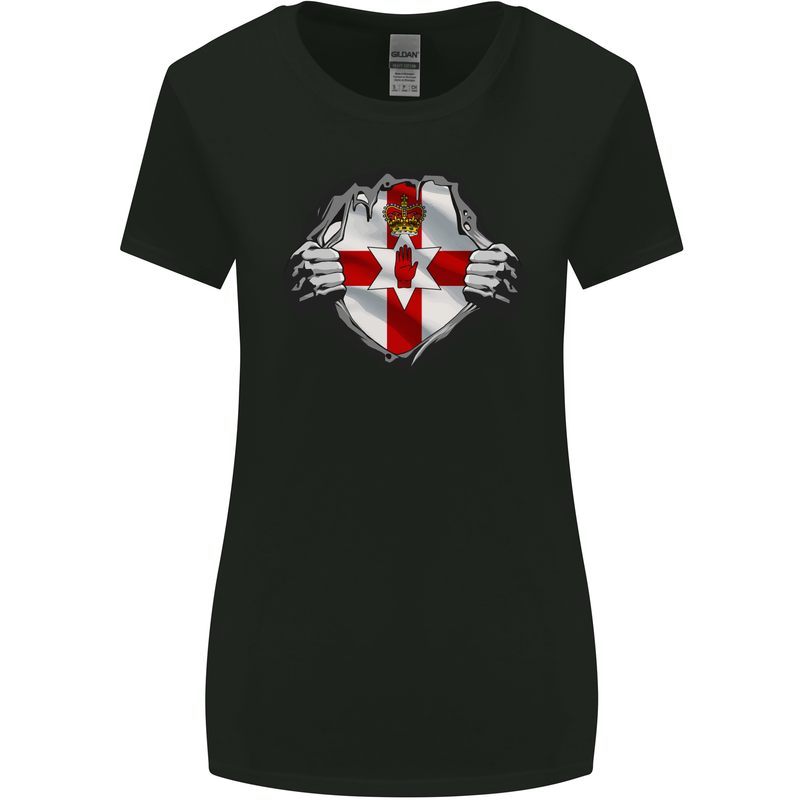 Ulster Flag N Ireland Gym Ripped Torn Womens Wider Cut T-Shirt Black