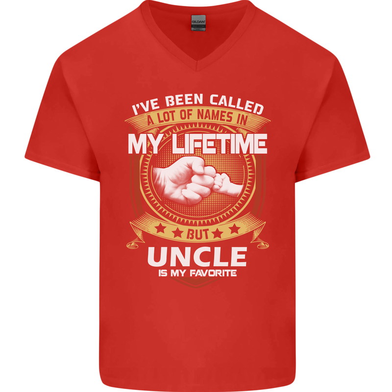Uncle Is My Favourite Funny Fathers Day Mens V-Neck Cotton T-Shirt Red